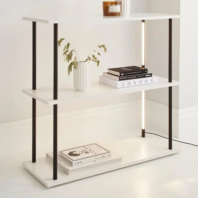 Dunelm Aiko Console Table with 2 LED Lights Black and Faux Marble Marble