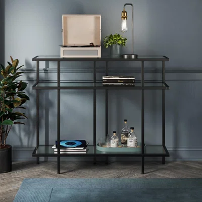 Dunelm Stannis Console Table Black, Ribbed Glass Black