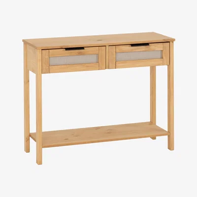 Dunelm Corona Rattan 2 Drawer Console Table Brown