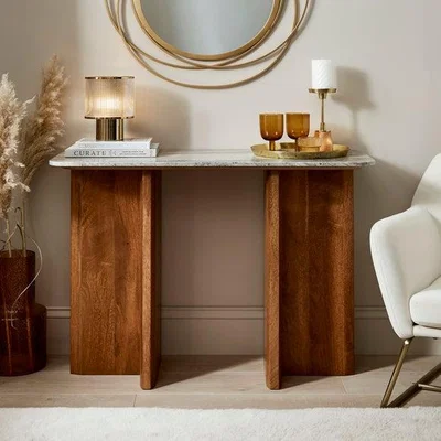 Dunelm Arya Console Table, Mango Wood & Real Marble