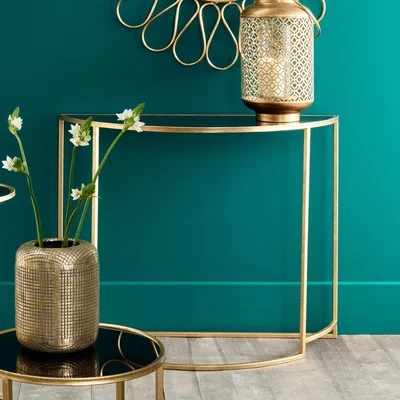 Dunelm Pacific Veneziano Console Table, Iron & Glass Black