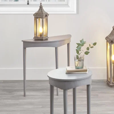 Dunelm Pacific Naha Half Moon Console Table, Painted Pine Grey