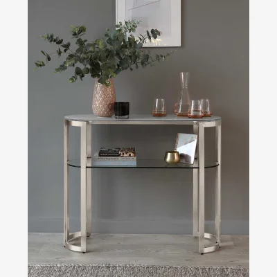 Danetti Isla White Glass and Stainless Steel Console Table