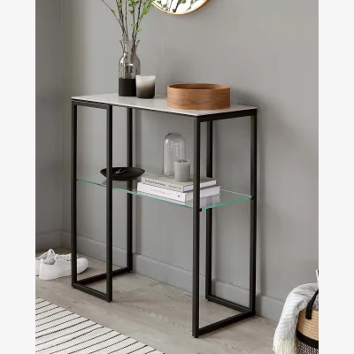 Danetti Georgia White Marbled Ceramic Small Console