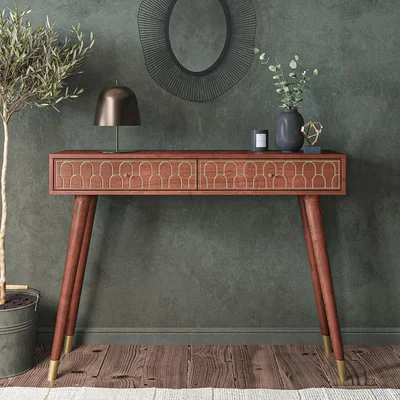 Furniture123 Narrow Dark Wood Console Table with Drawers - Dejan