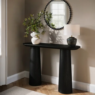 Furniture123 Black Wooden Console Table with Flared Legs - Malia