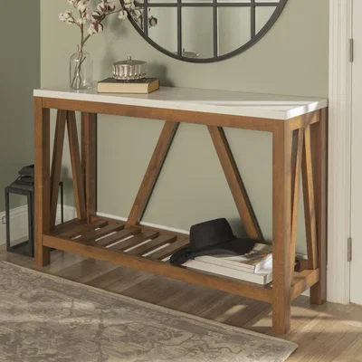 Furniture123 Walnut and Marble Console Table with Storage - Foster