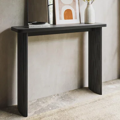 Furniture123 Narrow Black Oak Console Table - Jarel