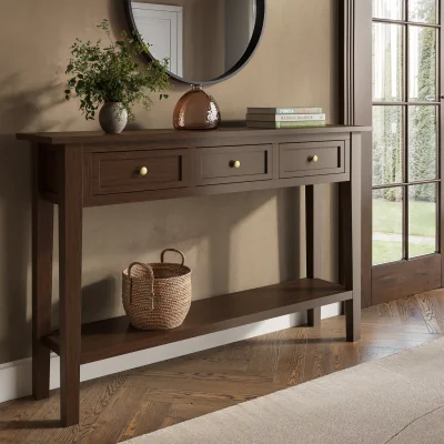 Furniture123 Large Narrow Walnut Console Table with Drawers - Elms