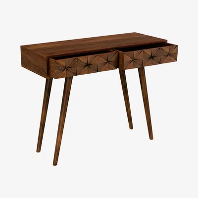 Furniture123 Narrow Console Table in Dark Wood with 2 Storage Drawers - Freya