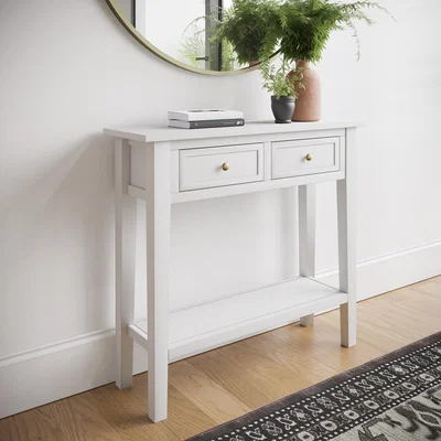 Furniture123 Small Narrow White Wood Console Table with Drawers - Elms