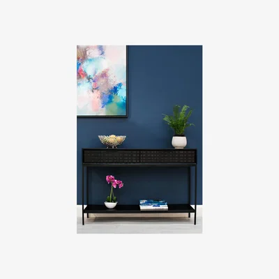 Furniture123 Large Black Mango Wood Console Table with Drawers - Fusion