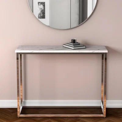Furniture123 White Marble Effect Console Table with Chrome Legs - Demi