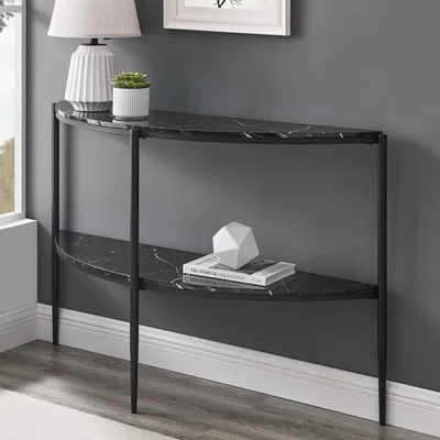 Furniture123 Black Marble Half Moon Console Table - Foster
