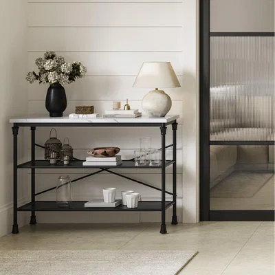 Furniture123 Black Metal Console Table with Marble Effect Top - Fairmont