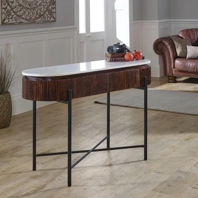 Furniture123 Mango Wood Console Table With Marble Top And Metal Legs - Opal