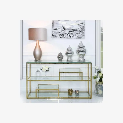 Furniture123 Gold Metal and Glass Console Table- Aurora Boutique Amelia