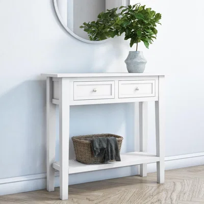 Furniture123 Narrow Console Table with Drawers in White - Elms