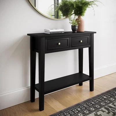 Furniture123 Small Narrow Black Wood Console Table with Drawers - Elms