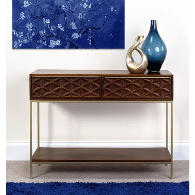 Furniture123 Dark Mango Wood Console Table with Gold Legs - Artisan House