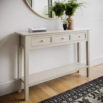 Furniture123 Large Narrow Beige Wood Console Table with Drawers - Elms