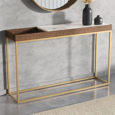 Furniture123 Narrow Walnut Console Table with Marble Top - Zola