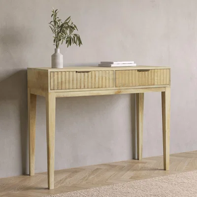 Furniture123 Small Solid Mango Wood Console Table with Fluted Detail Drawers - Linea