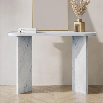 Furniture123 Large White Marble Effect Console Table - Geneva