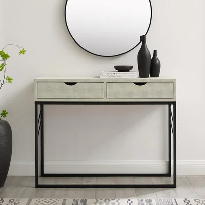 Furniture123 Off White Faux Shagreen Console Table with Storage - Foster