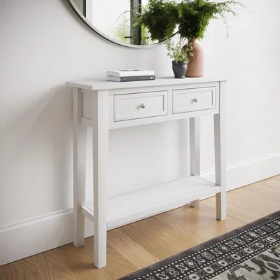 Furniture123 Narrow Console Table with Drawers in White - Elms