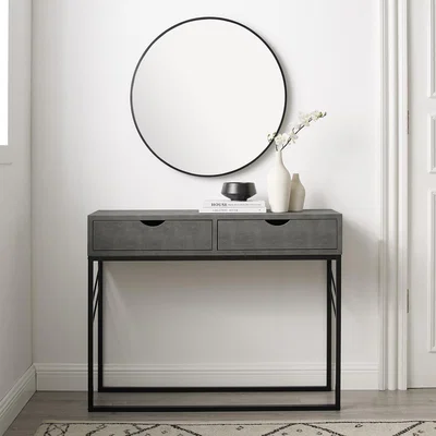 Furniture123 Grey Faux Shagreen Console Table with Storage - Foster