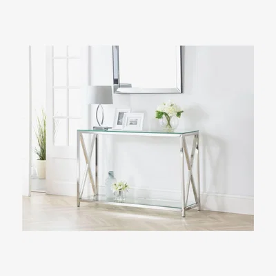 Furniture123 Chrome Console Table with Glass Top - Julian Bowen Miami