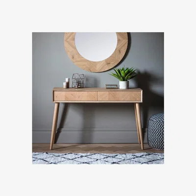 Furniture123 Milano Solid Light Wood Chevron Style Console Table with 2 Drawers - Caspian House