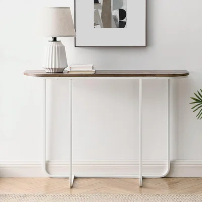 Furniture123 44 Modern Curved Entry Table - Reclaimed Reclaimed Wood/White