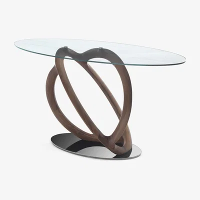 Heal's Porada Kosmo Console Walnut Transparant Glass Chrome Metal Base - Heal's UK Furniture