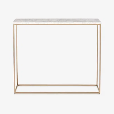 John Lewis west elm Streamline Marble-Effect Narrow Console Table, 91cm, White/Brass