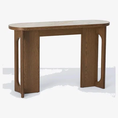 John Lewis John Lewis Sculpt Ceramic Top Console Table, Dark Stain/Cream
