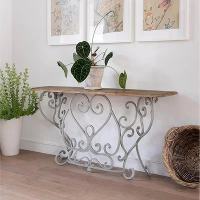 John Lewis One.World Woodcroft Iron and Reclaimed Pine Railing Console Table, Natural