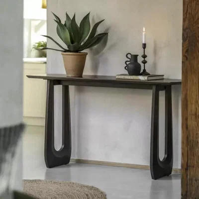 Knees Arc Mango Wood Console Table - Walnut