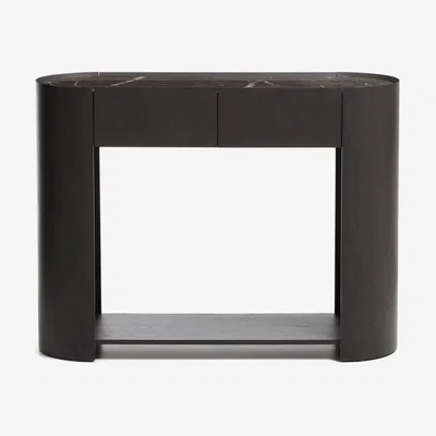 Kave Home Nemore console table with 2 oak veneer drawers and Emperador marble-effect ceramic top, FSC Mix Credit, 120 x 90 cm