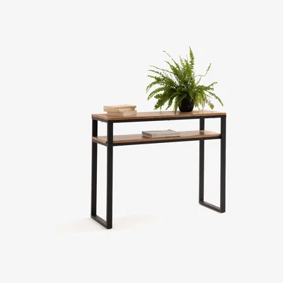 La Redoute Hiba Solid Oak and Steel Console Table with 2 Shelves