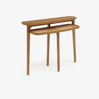 La Redoute Buisseau Oak & Cane Double Layer Console Table