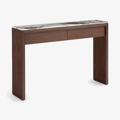 La Redoute Diana Marble-Effect Ceramic and Walnut Veneer Console Table