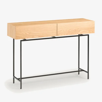 La Redoute Oreko Console Table in Oak Veneer, 2 Drawers