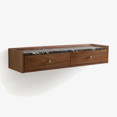 La Redoute Noham Wall-Mounted Console Table in Walnut Veneer and Amber Marble