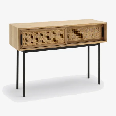 La Redoute Waska Console Table in Oak Veneer with Cane Doors