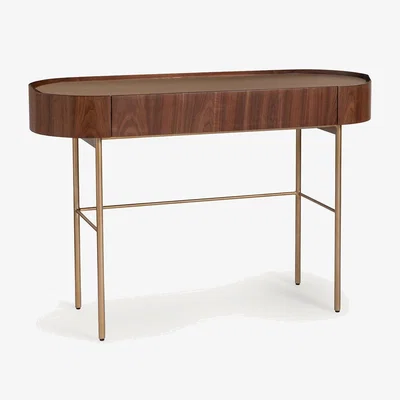 La Redoute Aslen Walnut Console Table with Leather Veneer