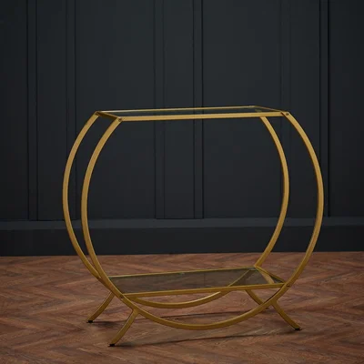 La Redoute Round Glass and Gold Console Table