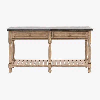 La Redoute Vinton Marble and American Pine 2 Drawer Console Table
