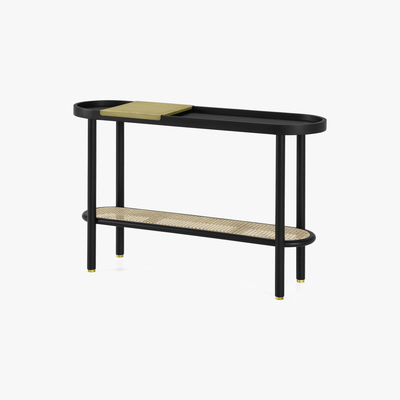 Made.com Ankhara Console Table, Black Stained Oak & Cane
